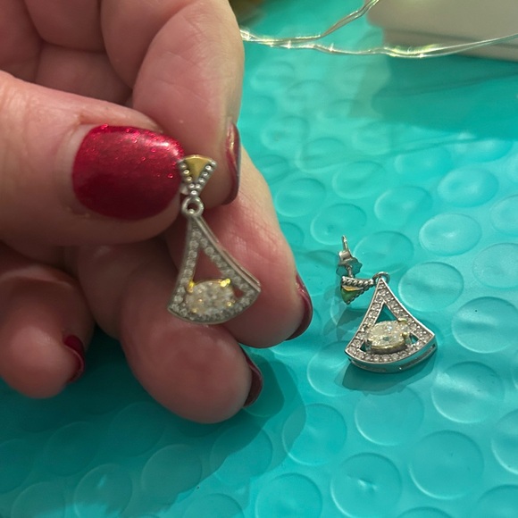 Moissanite Diamond 925 Sterling Silver dangle post Earrings - Picture 2 of 5